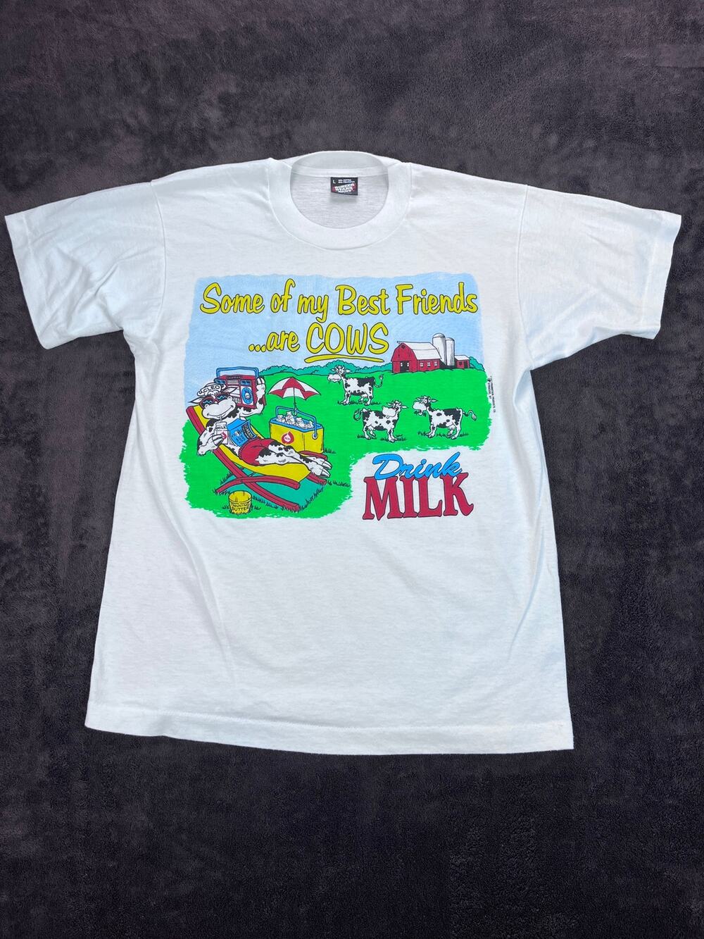 Vintage 90s Best Friends Are Cows Milk Tee Screen Stars L